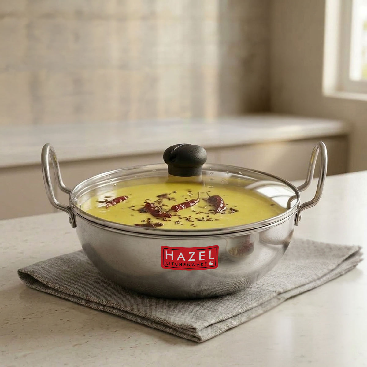 Aluminium Kadai with Glass Lid, 4mm Thick, Induction Base