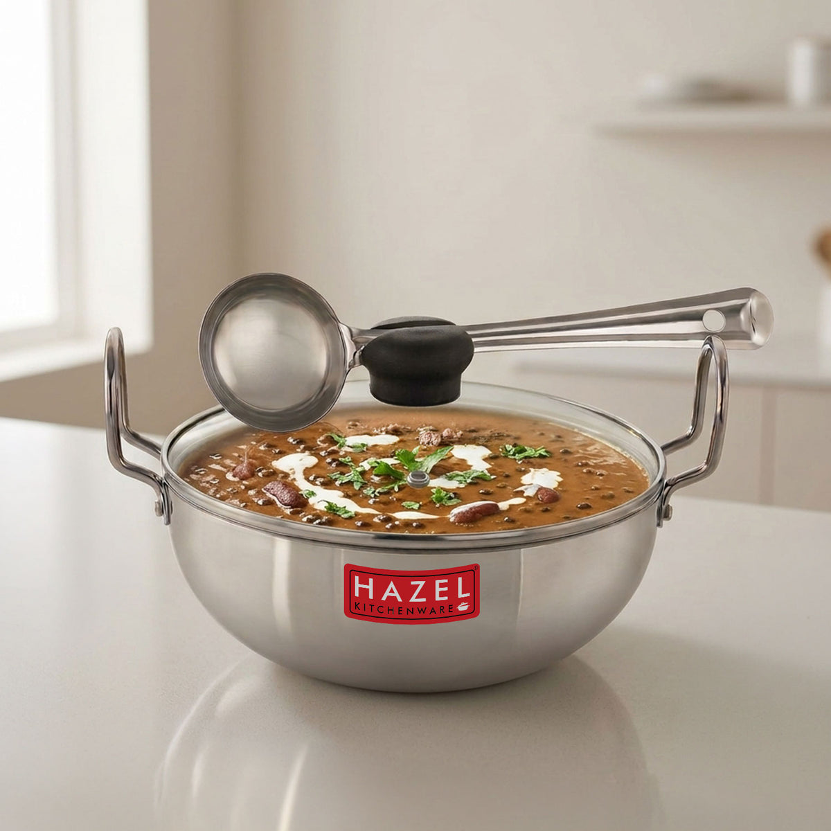 Aluminium Kadai with Glass Lid, 4mm Thick, Induction Base