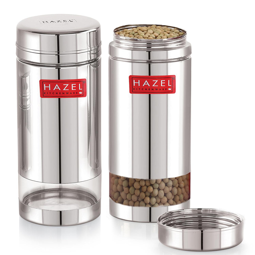 Stainless Steel See Through Transparent Container, Set of 2, 950 ml