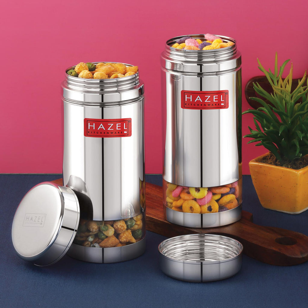 Stainless Steel See Through Transparent Container, Set of 2, 950 ml