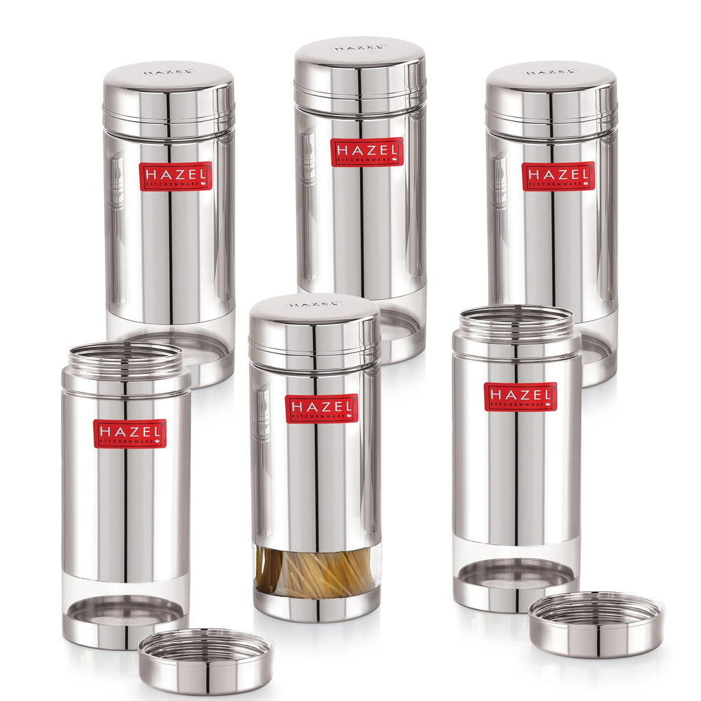Stainless Steel Airtight Transparent Storage Container, 950 ml, Set of 6