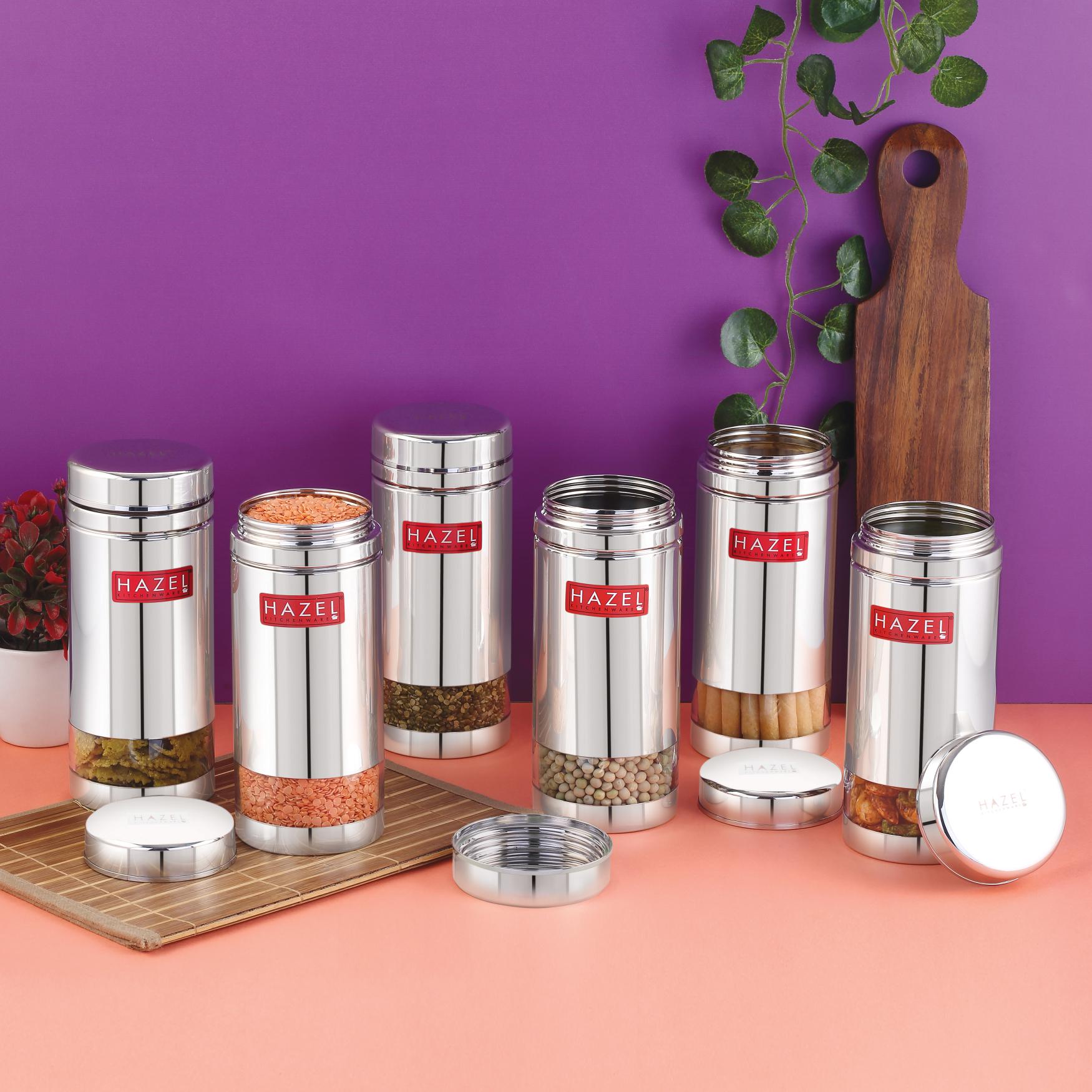 Stainless Steel Airtight Transparent Storage Container, 950 ml, Set of 6
