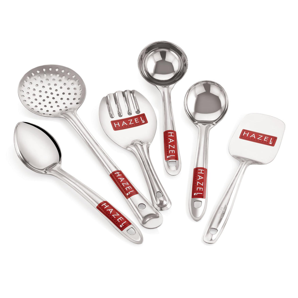 Stainless Steel Kitchen Spoon Set of 6, Ladle & Cooking Tools