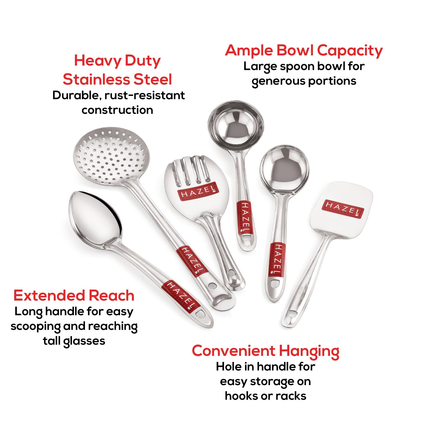 Stainless Steel Kitchen Spoon Set of 6, Ladle & Cooking Tools