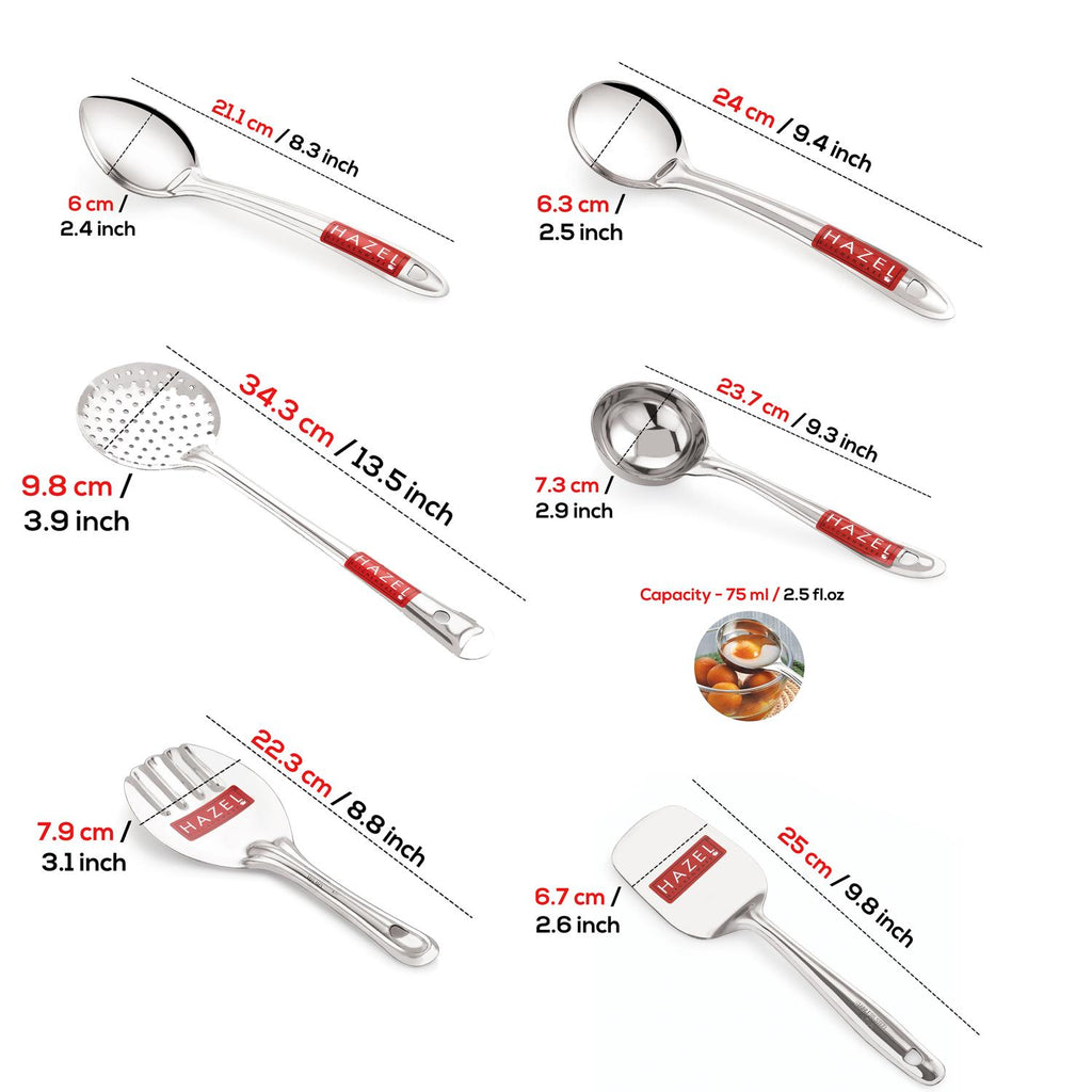 Stainless Steel Kitchen Spoon Set of 6, Ladle & Cooking Tools