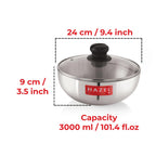 Aluminium Tasra Tasla Cookware with Glass Cover Lid, 3000 ML