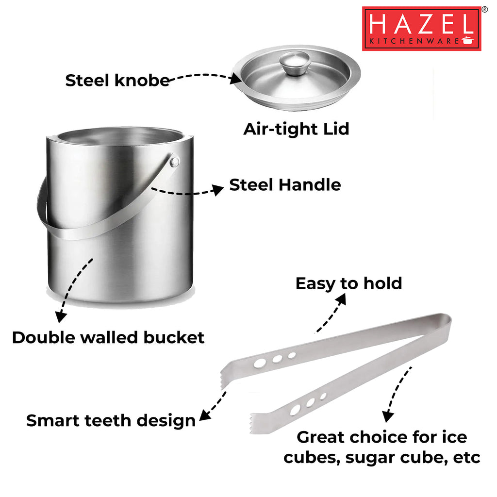 Small Ice Bucket with 3-Hole Tong, Set of 2, Compact Ice Server