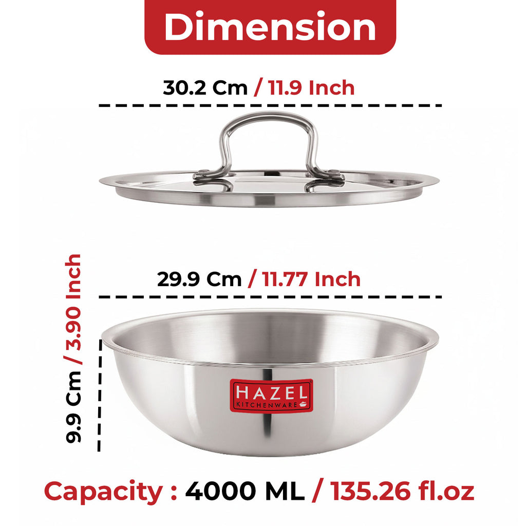 Triply Stainless Steel Induction  Tasla with Steel Lid – 4 L, 29.9 cm