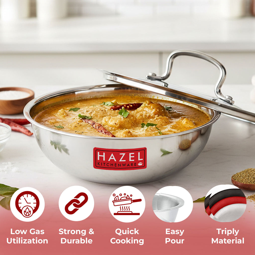 Triply Stainless Steel Induction  Tasla with Steel Lid – 4 L, 29.9 cm