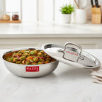 Triply Stainless Steel Induction Tasla with Steel Lid – 5 L, 32.1 cm