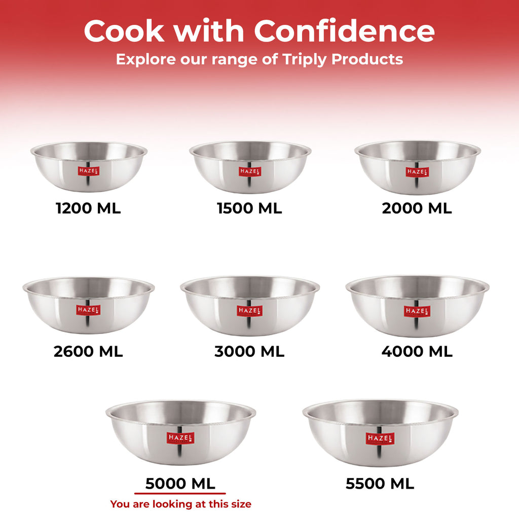 Triply Stainless Steel Induction Tasla with Steel Lid – 5 L, 32.1 cm