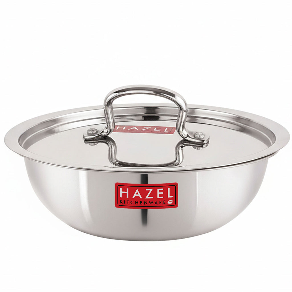 Triply Stainless Steel Induction Tasra with Steel Lid – 5.5 L, 33.8 cm