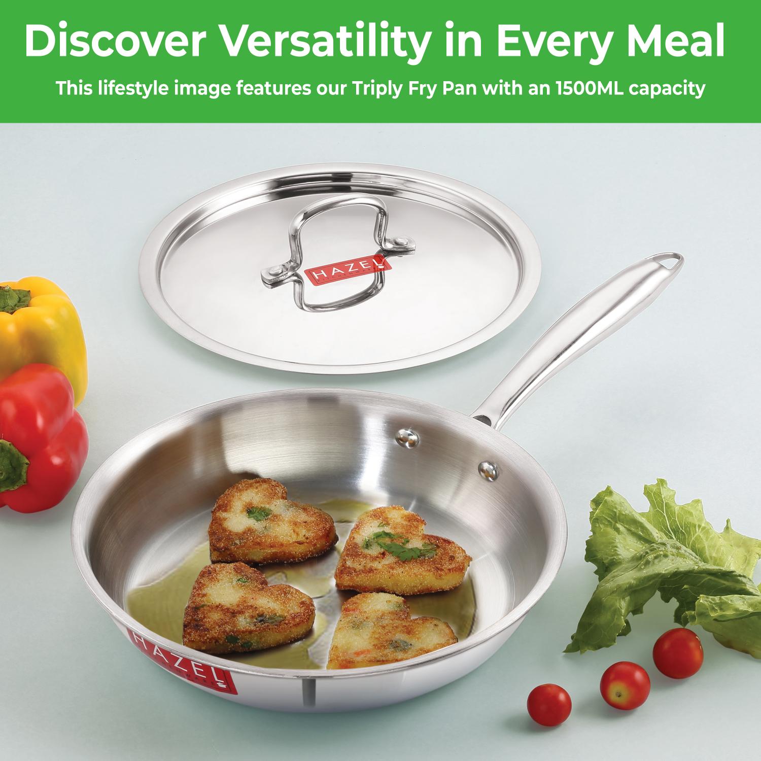 Triply Stainless Steel Induction Bottom Fry Pan With Steel Lid, 3800 ml, 34 cm