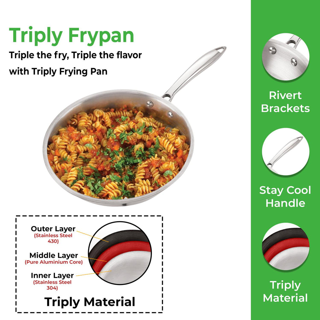 Triply Stainless Steel Induction Bottom Fry Pan With Steel Lid, 3800 ml, 34 cm