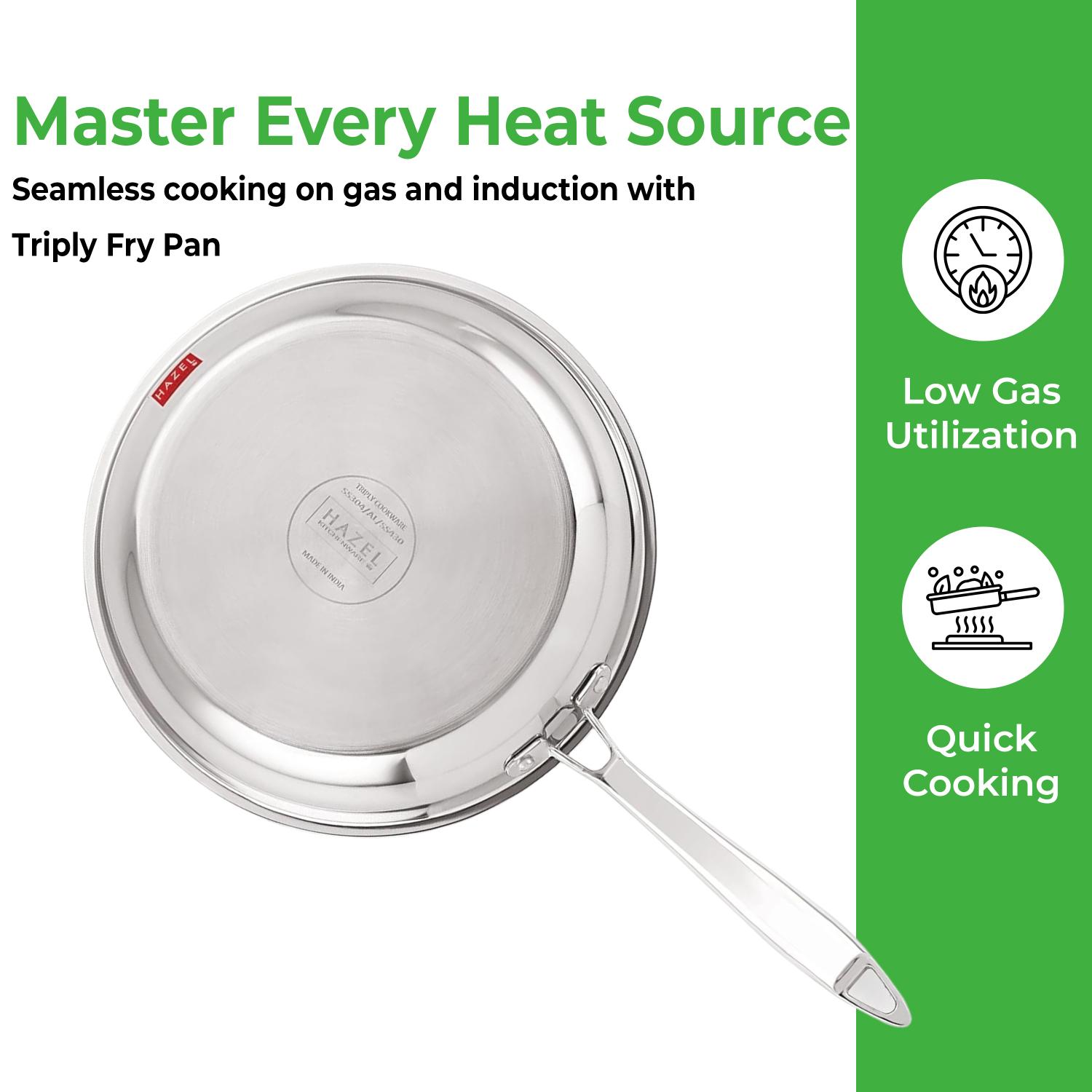 Triply Stainless Steel Induction Bottom Fry Pan With Steel Lid, 3800 ml, 34 cm