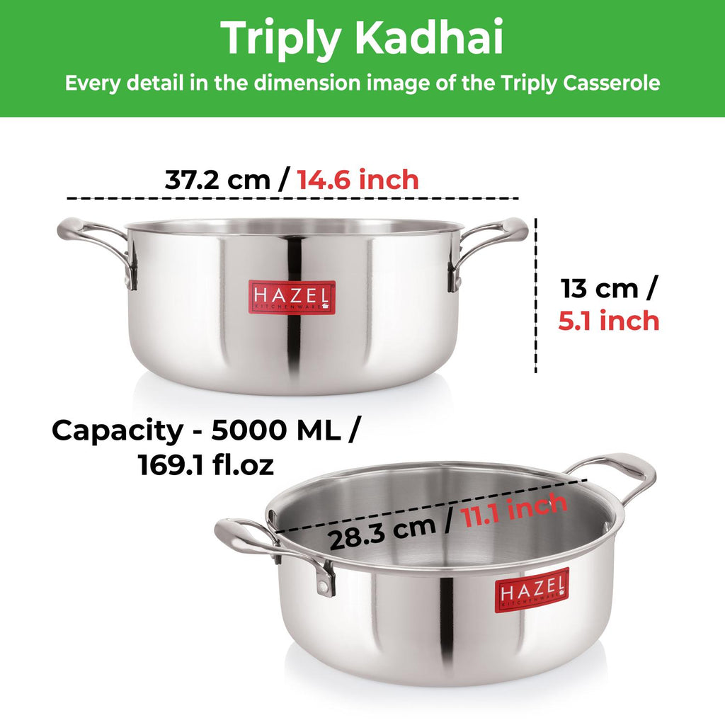 Triply Stainless Steel Cookpot, Induction Bottom, 5000 ml, 28.3 cm