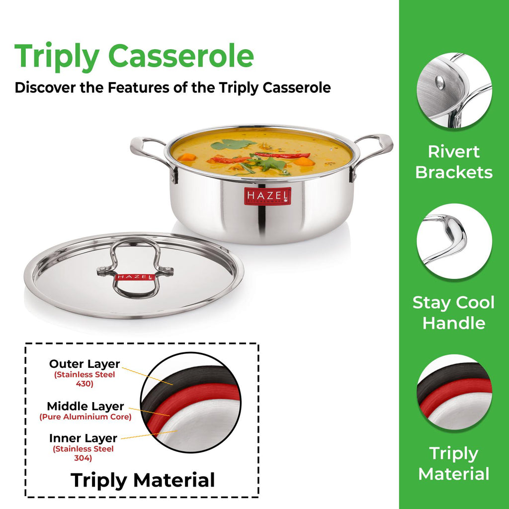 Triply Stainless Steel Cookpot, Induction Bottom, 5000 ml, 28.3 cm