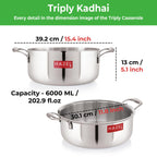Triply Stainless Steel Casserole, Induction Bottom, 6000 ml, 30.1 cm