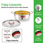 Triply Stainless Steel Casserole, Induction Bottom, 6000 ml, 30.1 cm