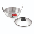 4mm Aluminium Kadhai with Glass Lid, Deep Fry Kadai, 2300ml