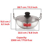 4mm Aluminium Kadhai with Glass Lid, Deep Fry Kadai, 2300ml