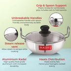 4mm Aluminium Kadhai with Glass Lid, Deep Fry Kadai, 2300ml