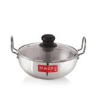 4mm Aluminium Kadhai with Glass Lid, Deep Fry Kadai, 2300ml