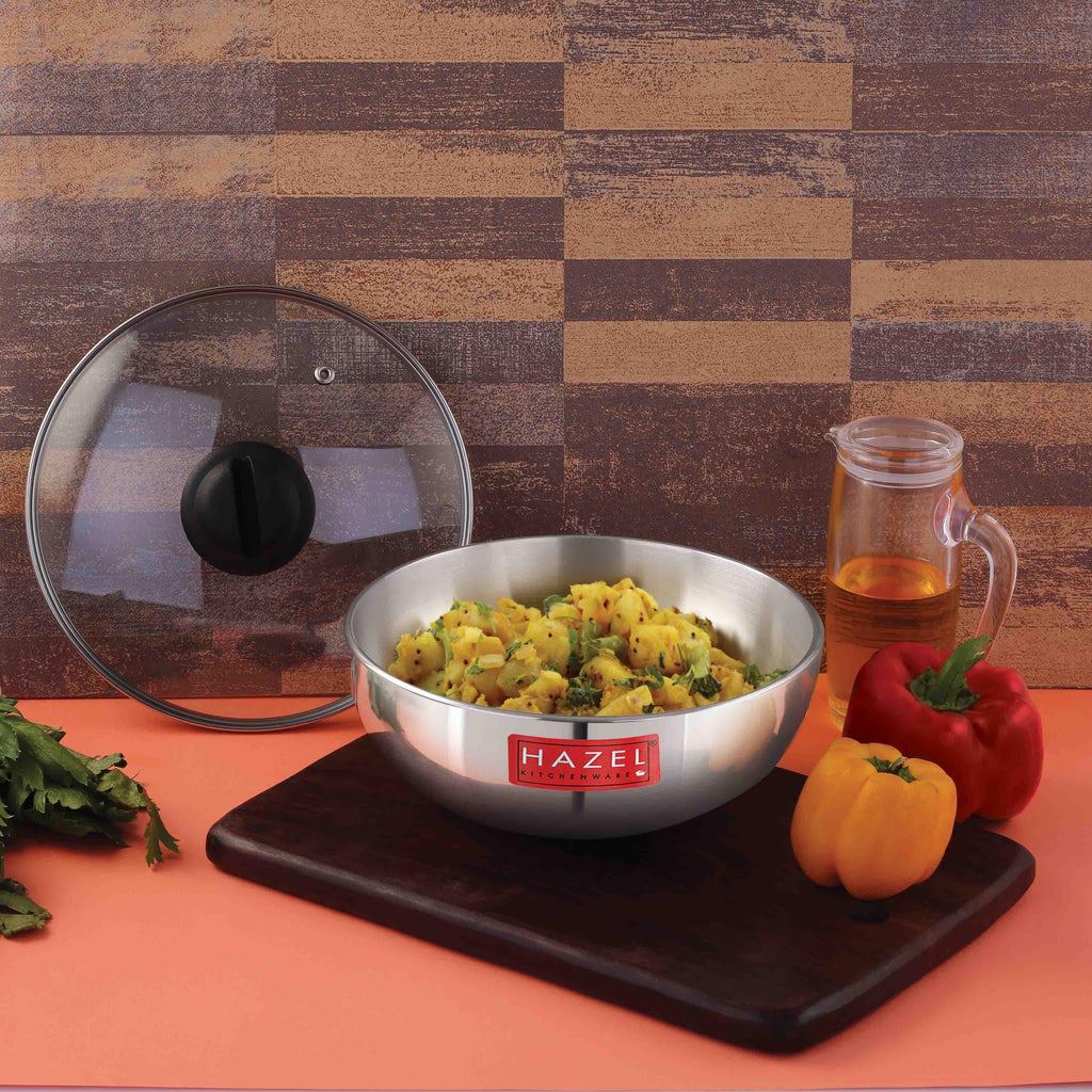 Aluminium Tasra Tasla Cookware with Glass Cover Lid, 2300 ml