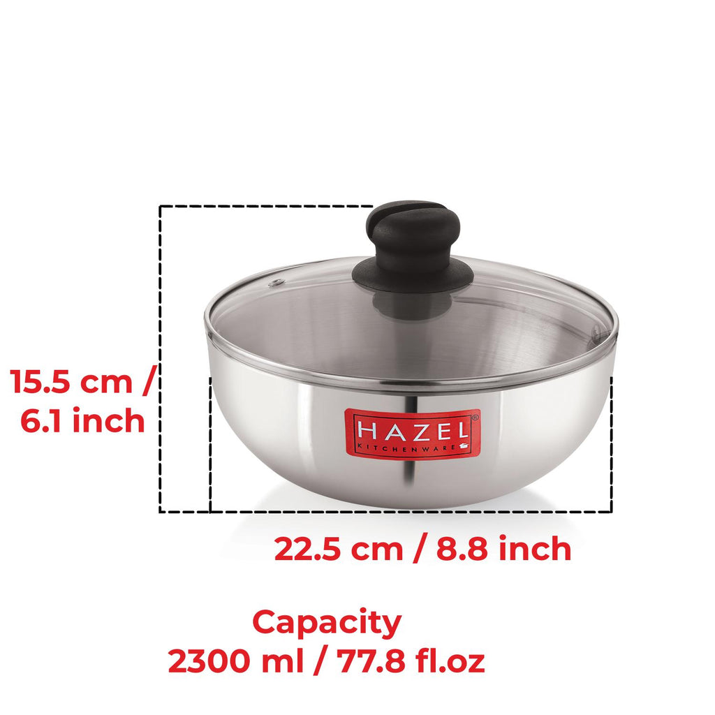Aluminium Tasra Tasla Cookware with Glass Cover Lid, 2300 ml