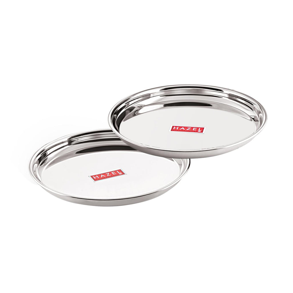 Stainless Steel Dinner Lunch Plate Bhojan Thali, Dia 26.5 cm, Small, Set of 2