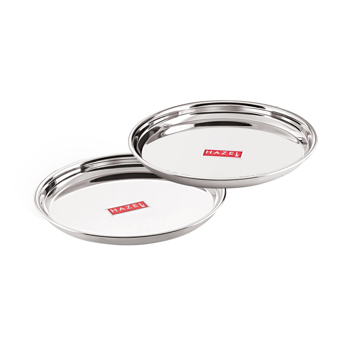 Stainless Steel Dinner Lunch Plate Bhojan Thali, Dia 26.5 cm, Small, Set of 2