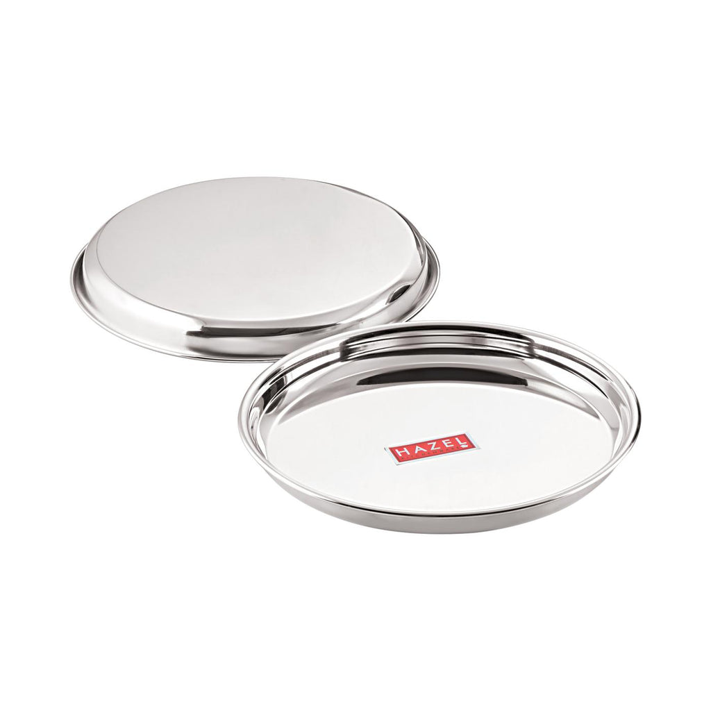 Stainless Steel Dinner Lunch Plate Bhojan Thali, Dia 26.5 cm, Small, Set of 2