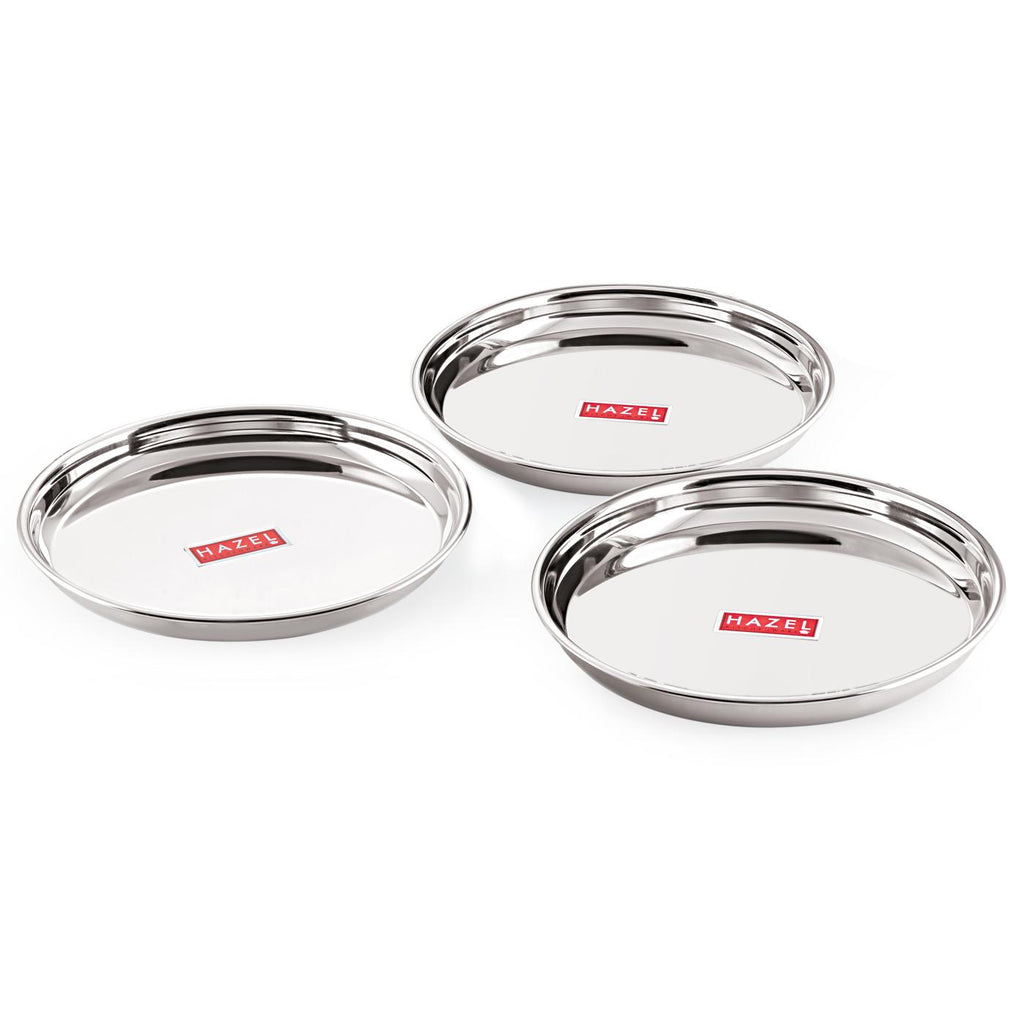 Stainless Steel Dinner Lunch Plate Bhojan Thali, Dia 26.5 cm, Small, Set of 3