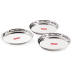 Stainless Steel Dinner Lunch Plate Bhojan Thali, Dia 26.5 cm, Small, Set of 3