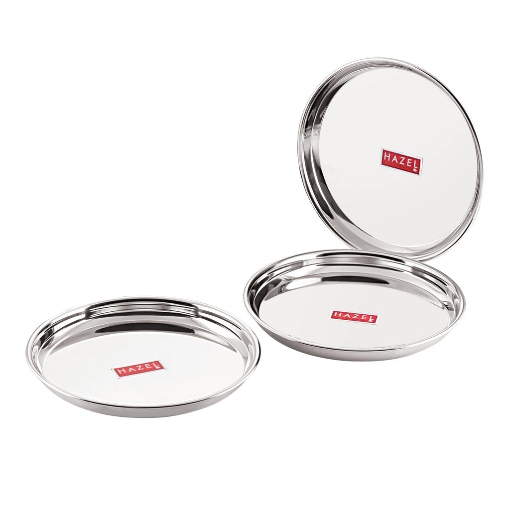 Stainless Steel Dinner Lunch Plate Bhojan Thali, Dia 26.5 cm, Small, Set of 3