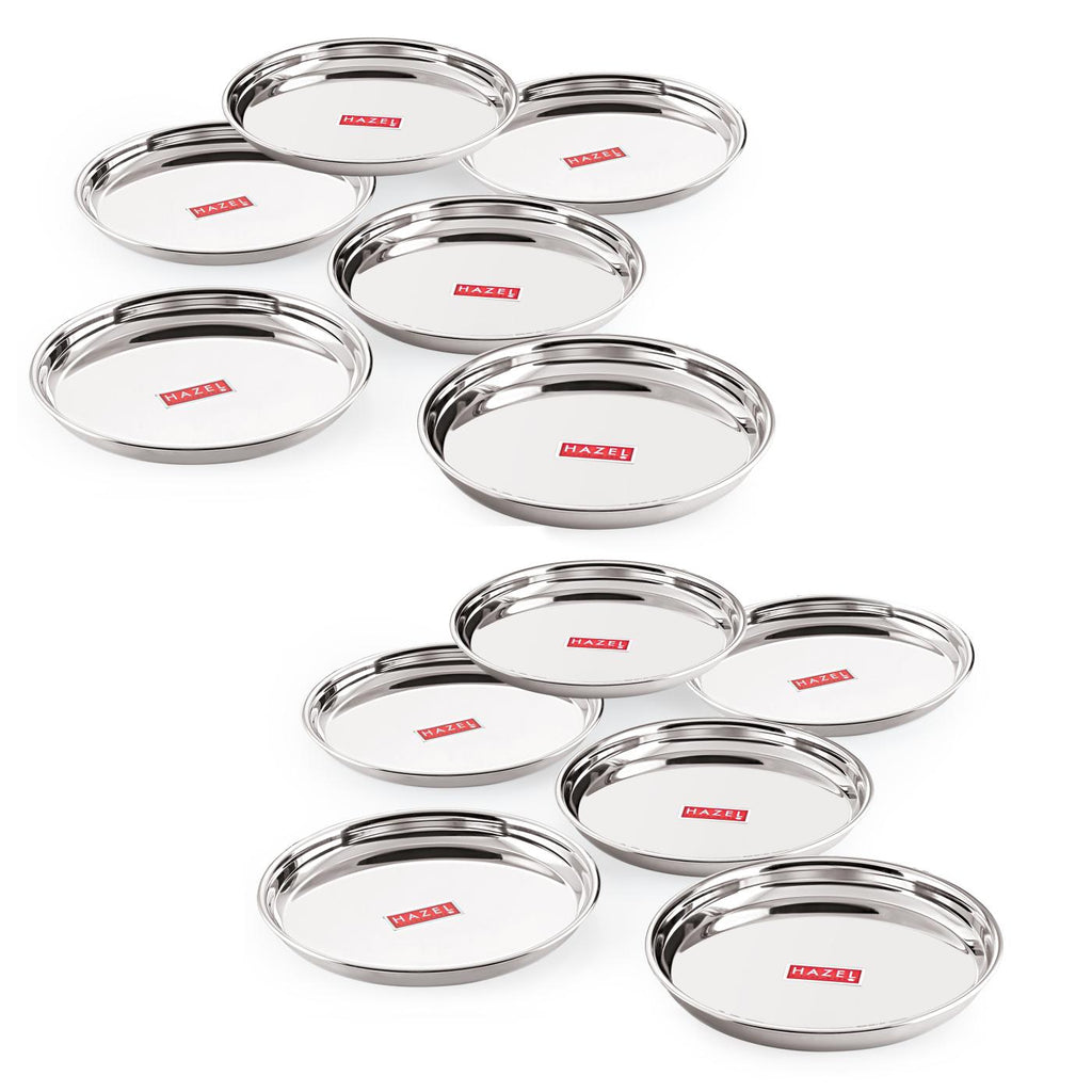 Stainless Steel Dinner Lunch Plate Bhojan Thali, Dia 26.5 cm, Small, Set of 12
