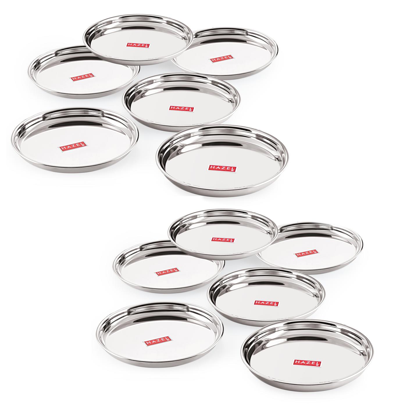 Stainless Steel Dinner Lunch Plate Bhojan Thali, Dia 26.5 cm, Small, Set of 12