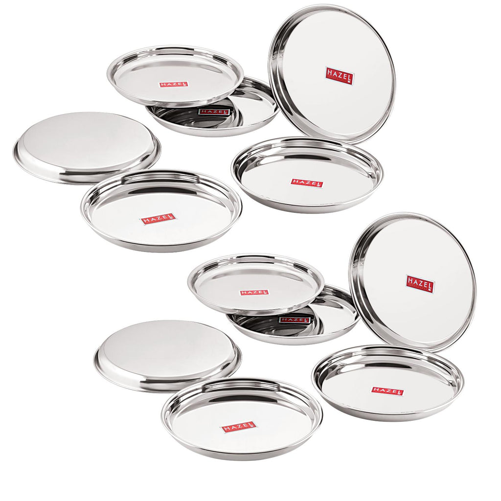 Stainless Steel Dinner Lunch Plate Bhojan Thali, Dia 26.5 cm, Small, Set of 12