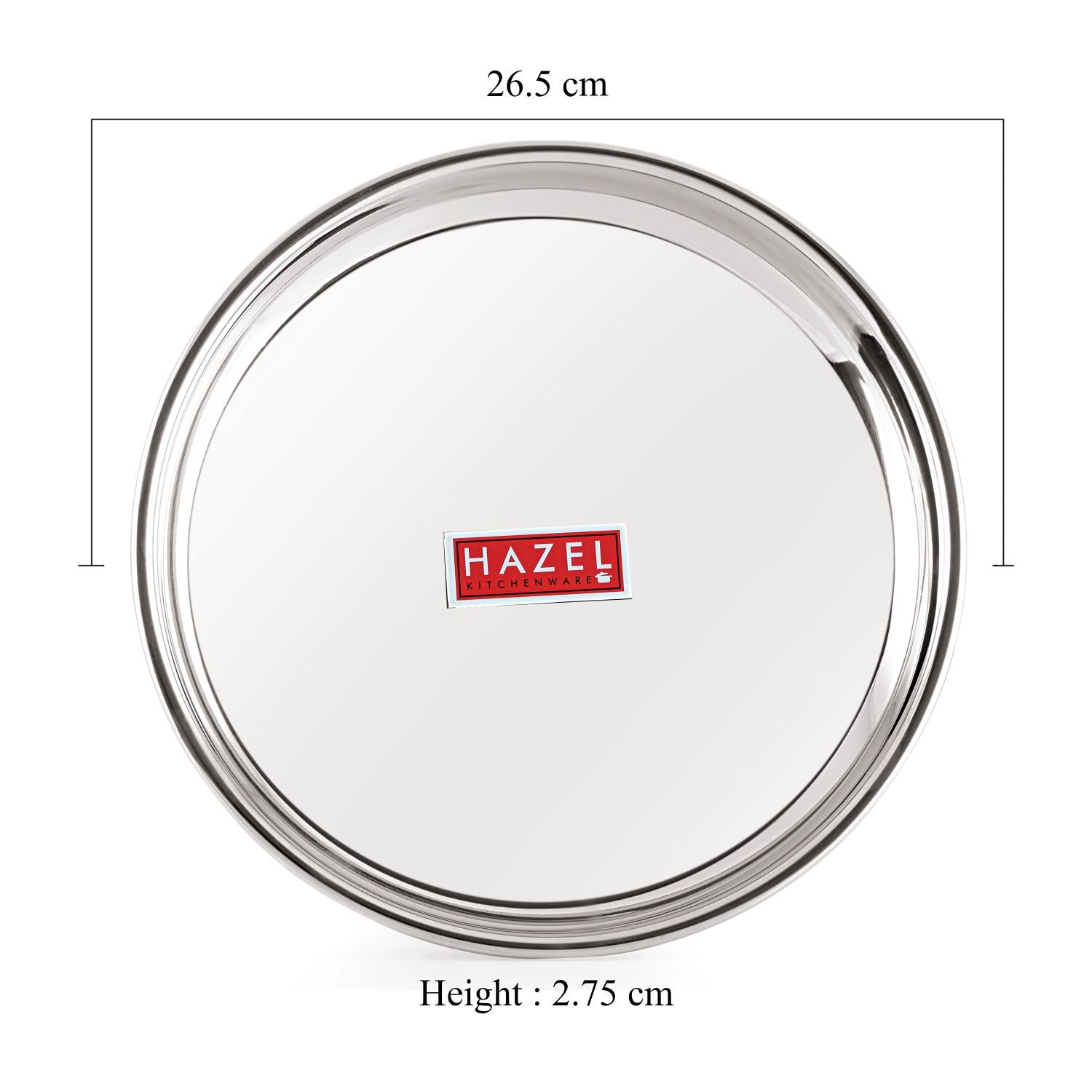 Stainless Steel Dinner Lunch Plate Bhojan Thali, Dia 26.5 cm, Small, Set of 12