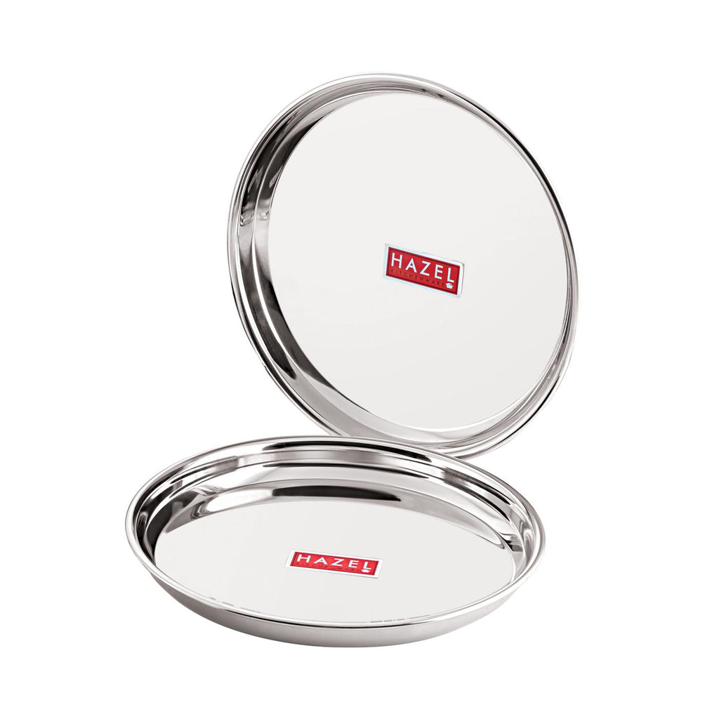 Stainless Steel Dinner Lunch Plate Bhojan Thali, Dia 29 cm, Medium, Set of 2