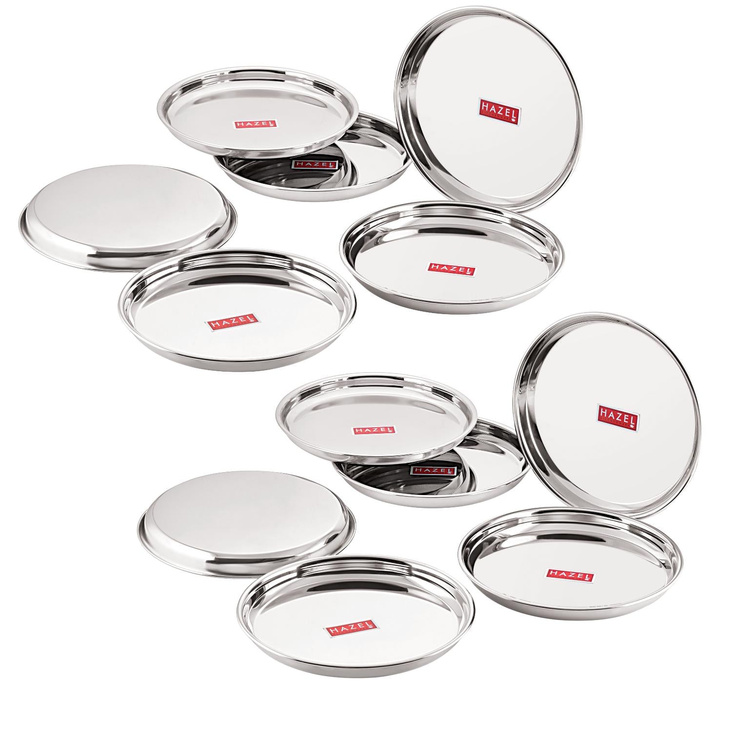 Stainless Steel Dinner Lunch Plate Bhojan Thali, Dia 29 cm, Medium, Set of 12
