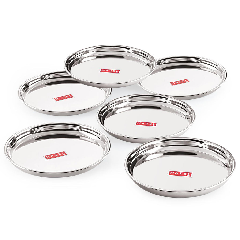 Stainless Steel Dinner Lunch Plate Bhojan Thali, Dia 26.5 cm, Small, Set of 6