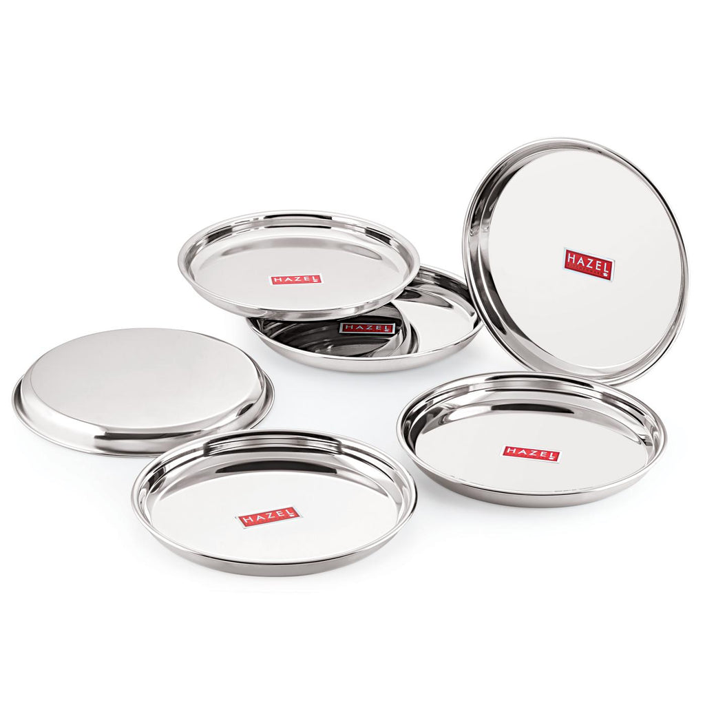Stainless Steel Dinner Lunch Plate Bhojan Thali, Dia 26.5 cm, Small, Set of 6