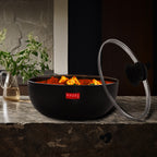 Hard Anodised Tasra Deep Pot, 2500 ml with Lid |Induction & Gas Compatible