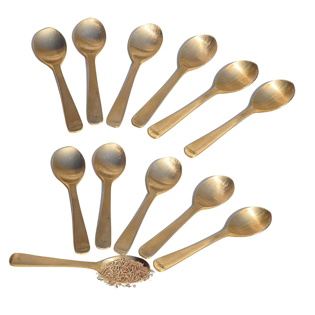 Brass Masala Spoon Set of 6, Mini Tea Spoons for Spice Jars & Containers