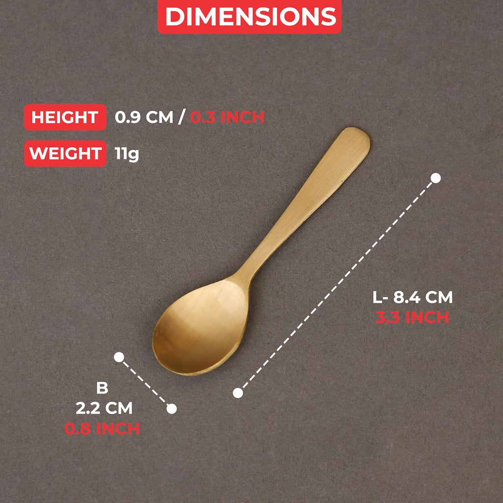 Brass Masala Spoon Set of 6, Mini Tea Spoons for Spice Jars & Containers