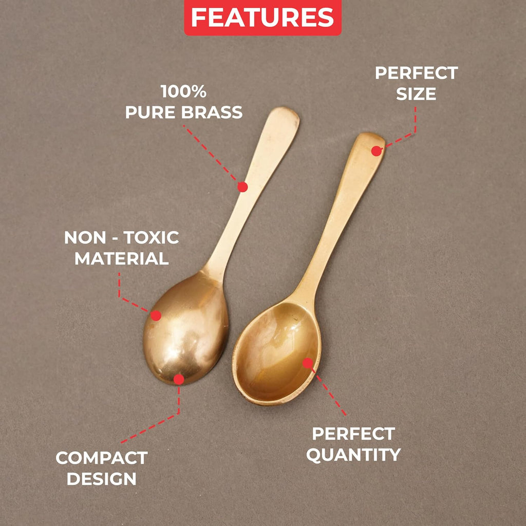 Brass Masala Spoon Set of 6, Mini Tea Spoons for Spice Jars & Containers