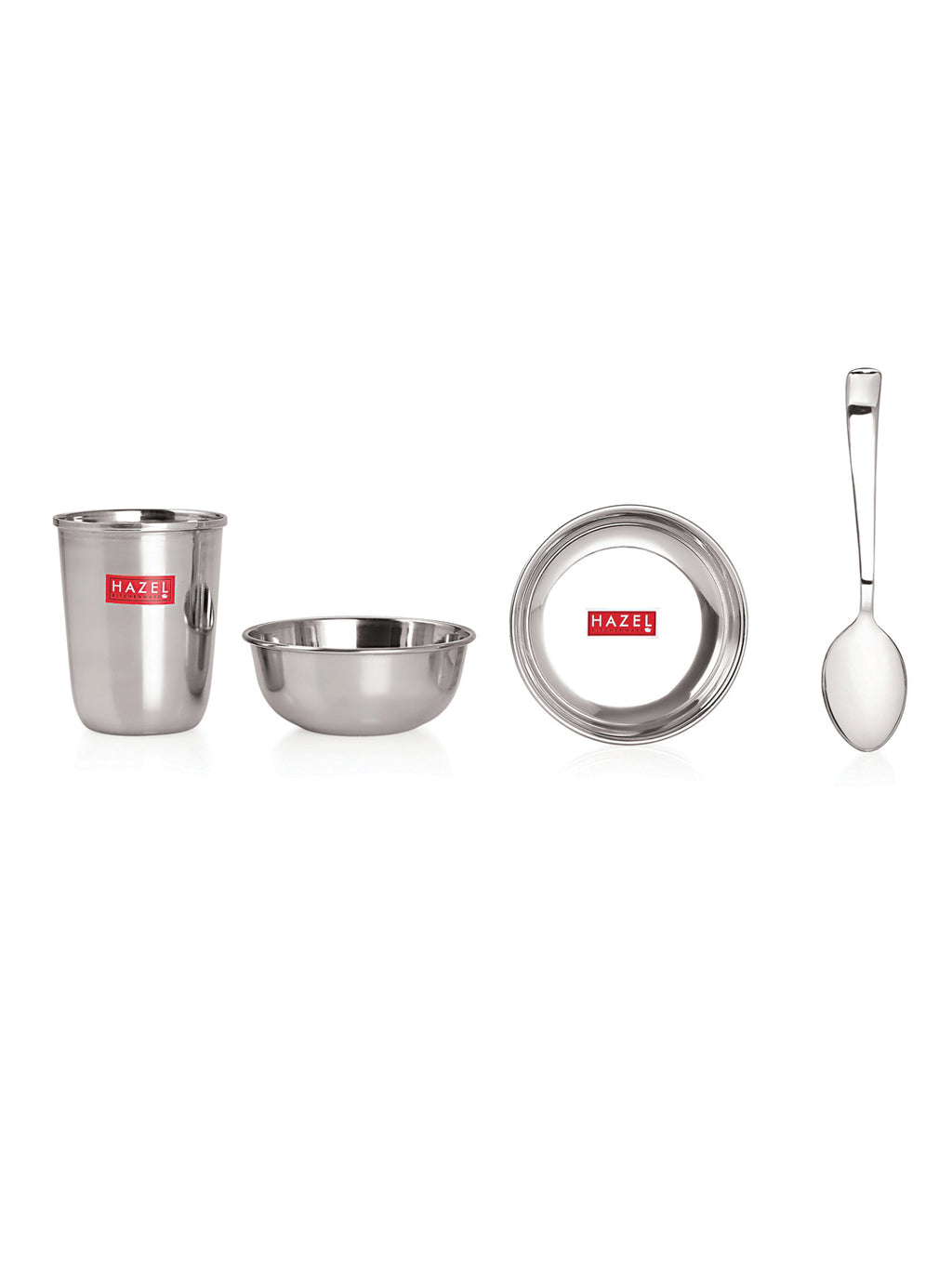 Stainless Steel Dinner Set Of 12, (2 Steel Plate, 2 Steel Glass, 4 Bowl, 2 Spoon, 2 Dessert Plate)