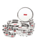 Stainless Steel Dinner Set Of 18, (3 Steel Plate, 3 Steel Glass, 6 Bowl, 3 Spoon Set, 3 Dessert Plate)