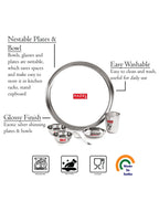 Stainless Steel Dinner Set Of 18, (3 Steel Plate, 3 Steel Glass, 6 Bowl, 3 Spoon Set, 3 Dessert Plate)
